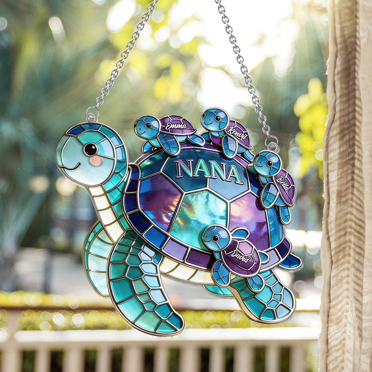 Nana Turtle Gift For Mom, Grandma - Personalized Grandma Window Hanging Suncatcher Ornament