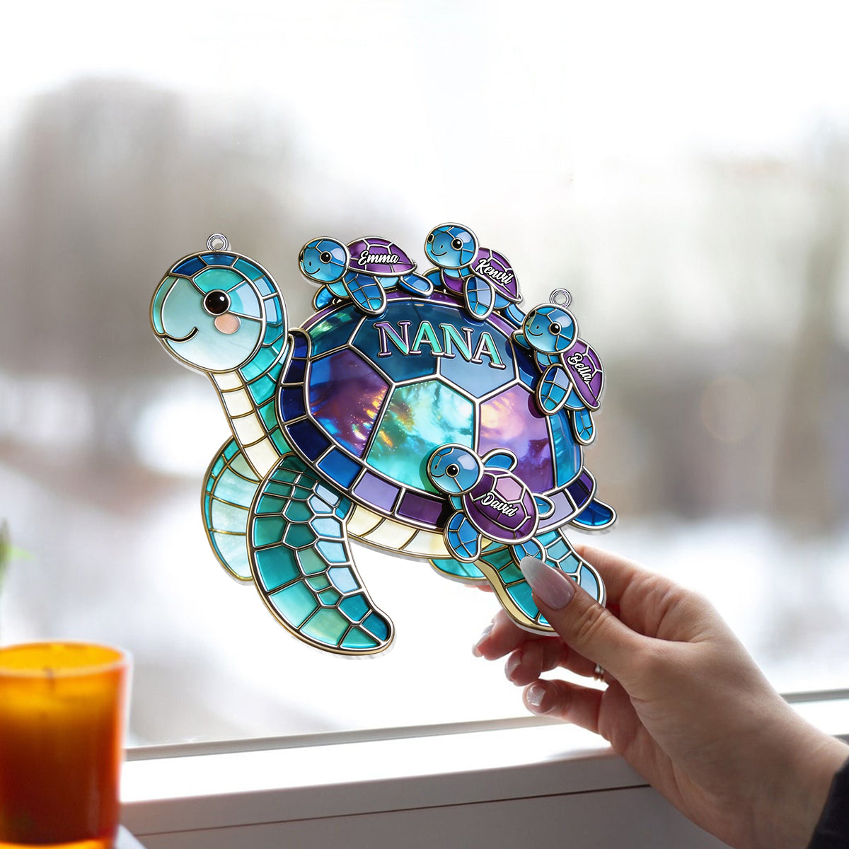 Nana Turtle Gift For Mom, Grandma - Personalized Grandma Window Hanging Suncatcher Ornament