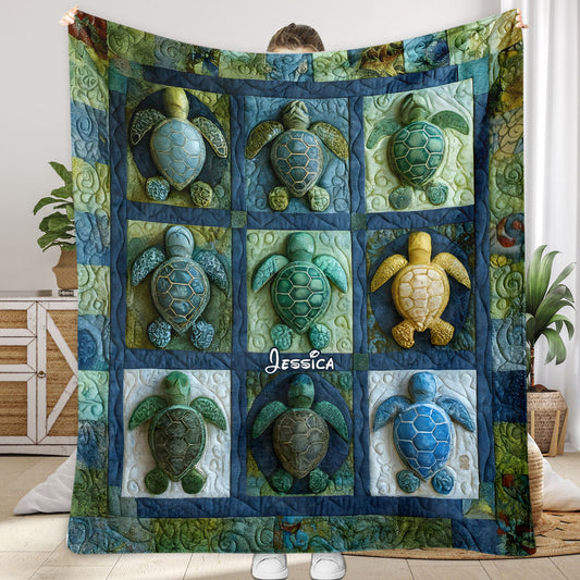 Ocean Turtle Lover Gift - Personalized Turtle Blanket