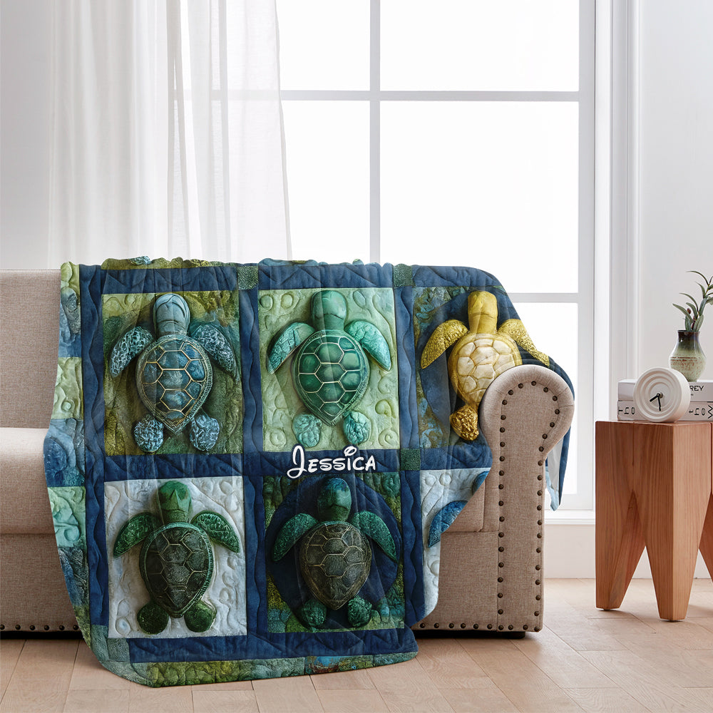Ocean Turtle Lover Gift - Personalized Turtle Blanket