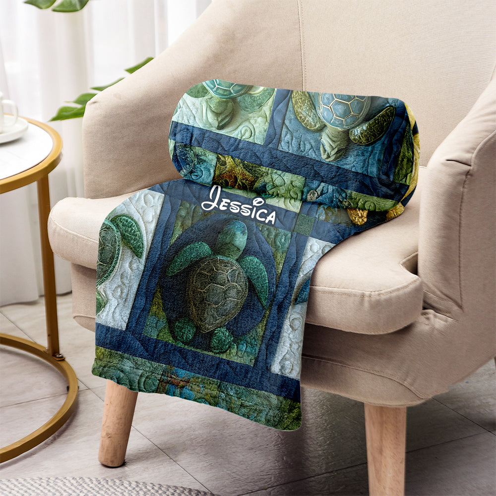 Ocean Turtle Lover Gift - Personalized Turtle Blanket