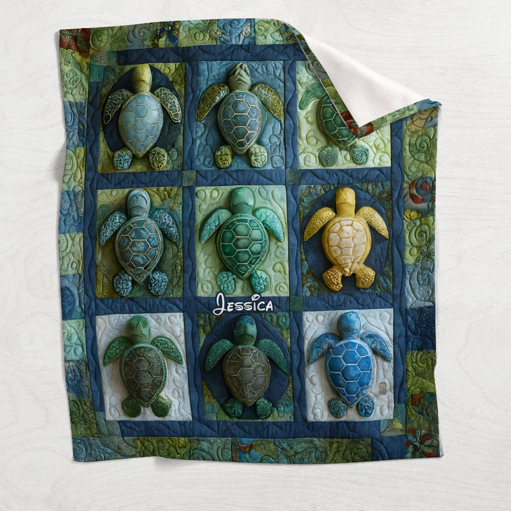 Ocean Turtle Lover Gift - Personalized Turtle Blanket