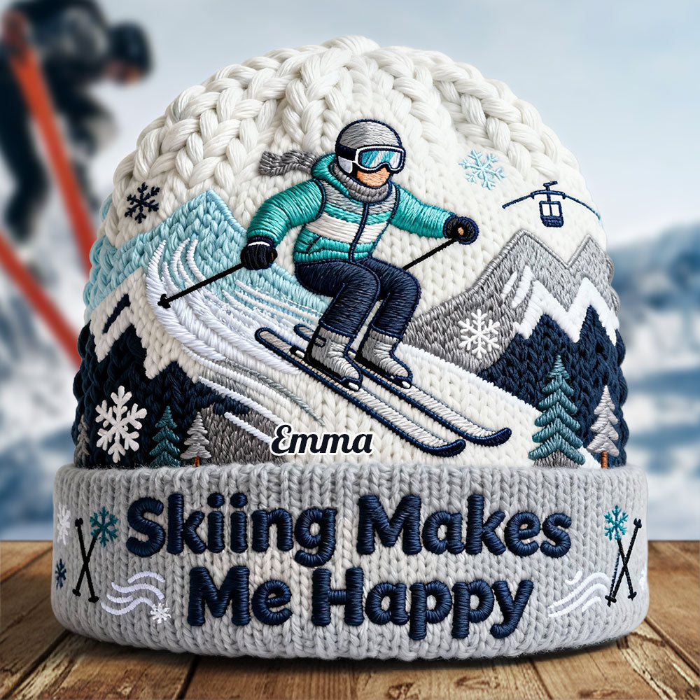 Le ski me rend heureux - Bonnet de ski personnalisé
