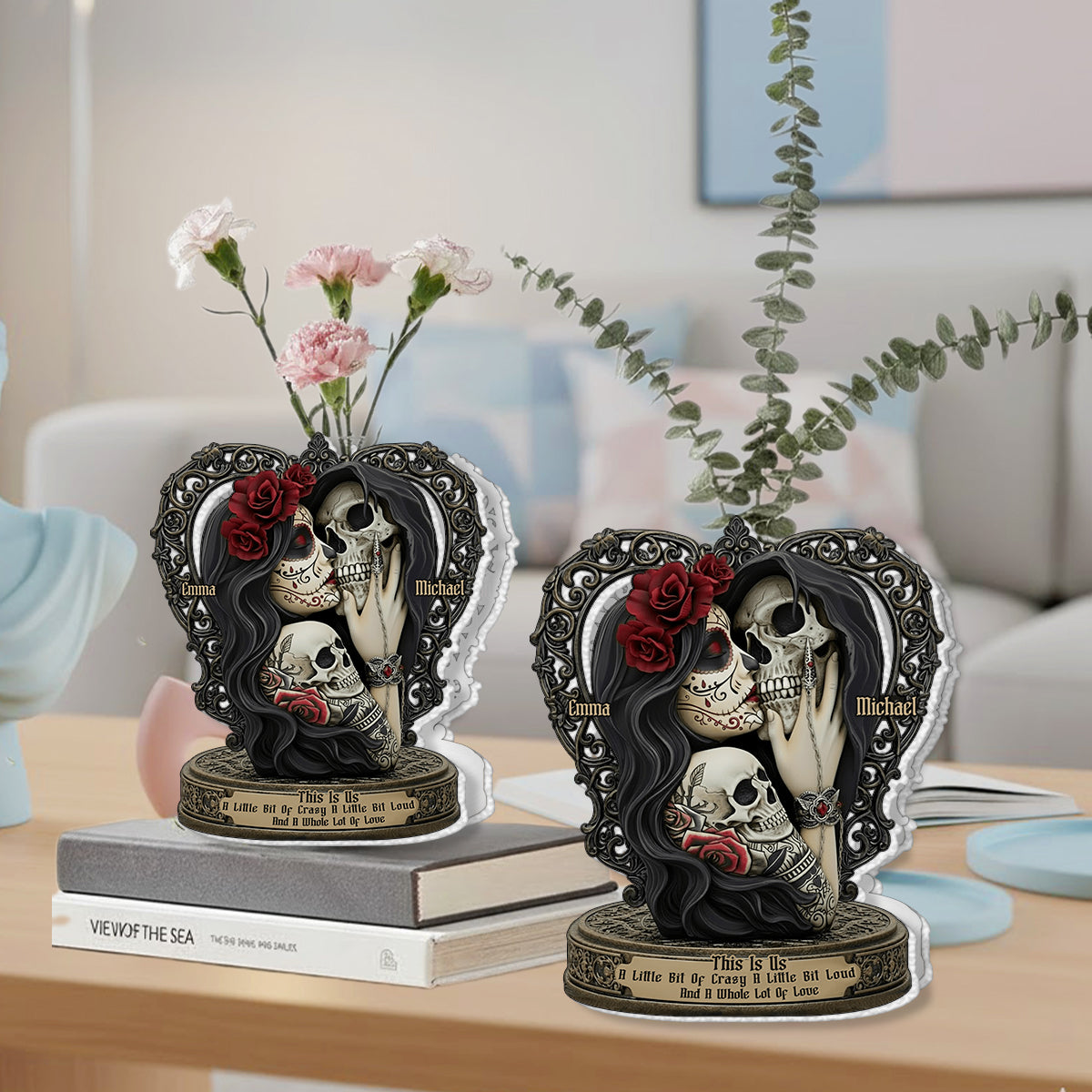 This Is Us – Personalisierte Acryl-Blumenvase in Totenkopfform