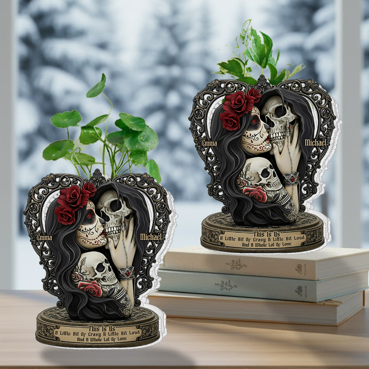 This Is Us – Personalisierte Acryl-Blumenvase in Totenkopfform