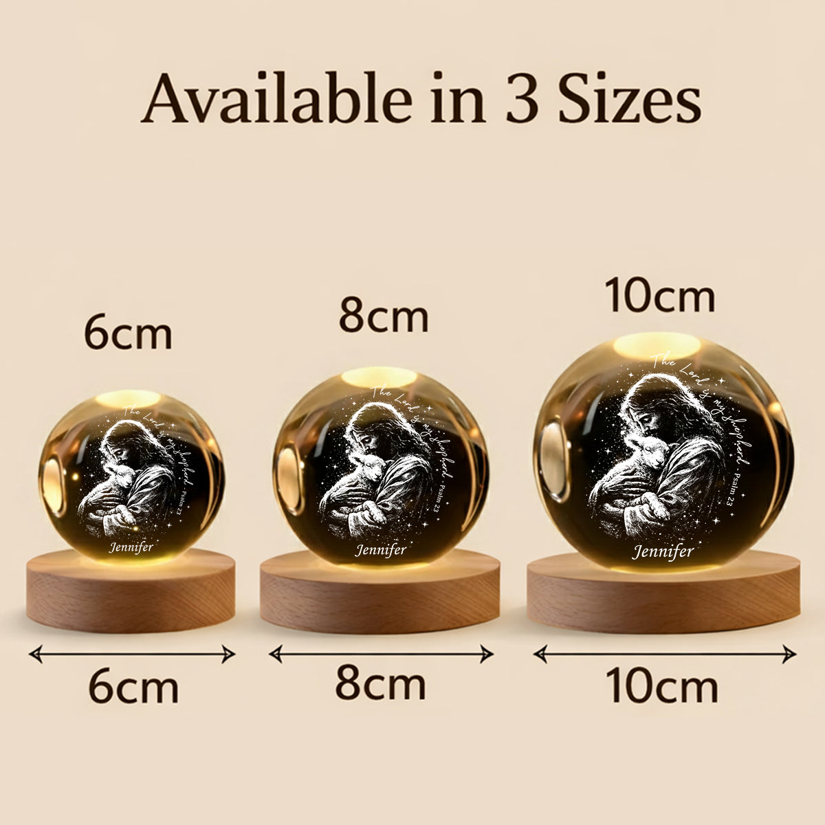 Le Seigneur est mon berger - Veilleuse boule de cristal chrétienne personnalisée