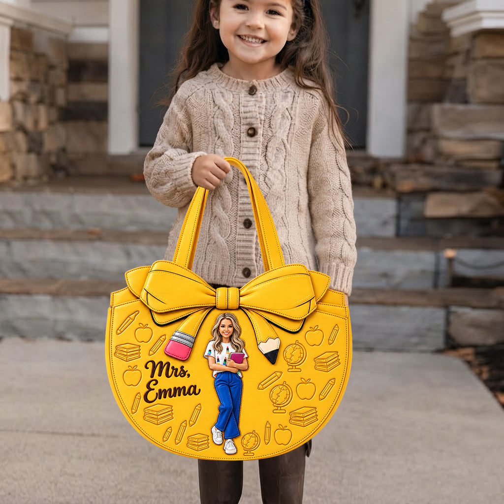 Special Teacher Tote Bag - Personalized Teacher Custom Shaped Leather Tote Bag