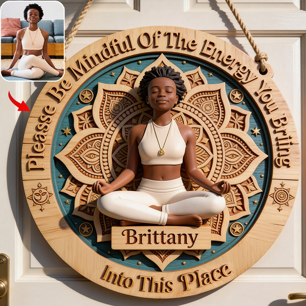 Please Be Mindful - Personalized Yoga Custom Shaped Wood Sign