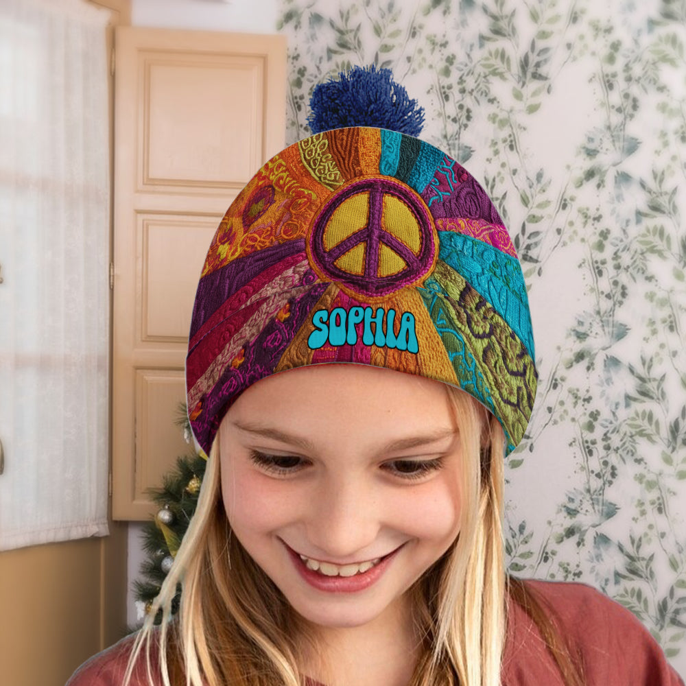 Peace Love Hope - Personalized Hippie Beanie Hat