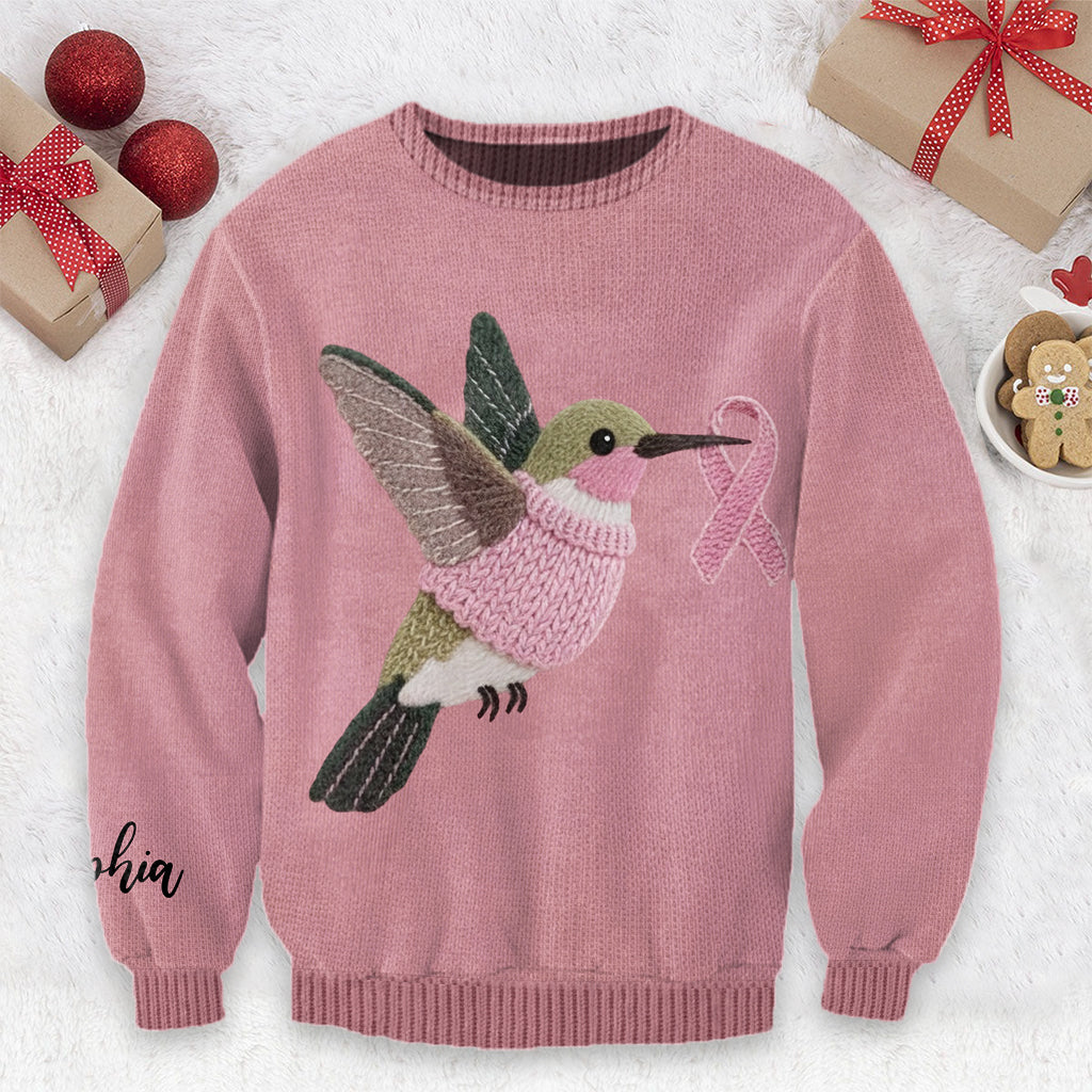 Pink Hummingbird Knit - Personalized Breast Cancer Awareness Ugly Sweater