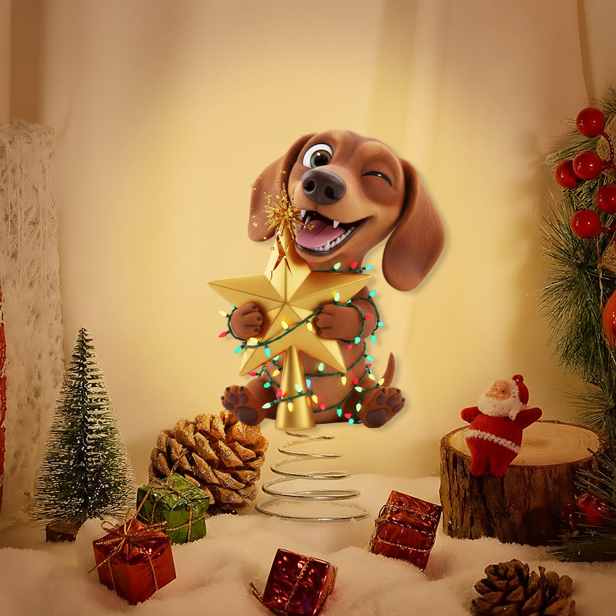 Naughty Furry Friends - Personalized Dog LED Light Tree Topper