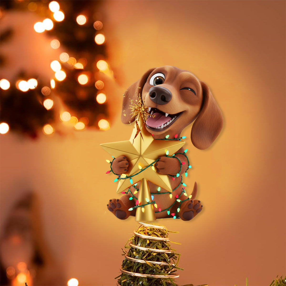 Naughty Furry Friends - Personalized Dog LED Light Tree Topper