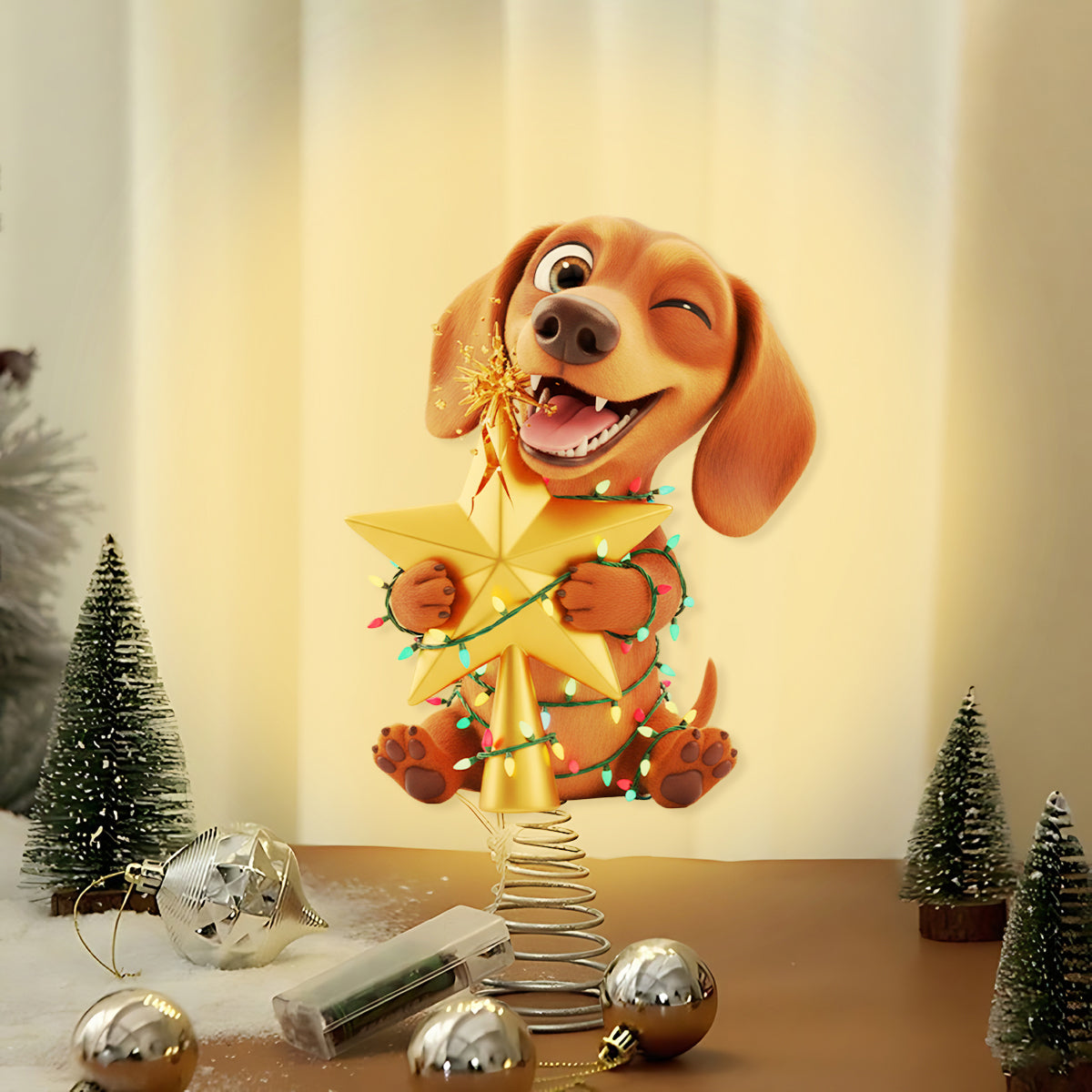 Naughty Furry Friends - Personalized Dog LED Light Tree Topper