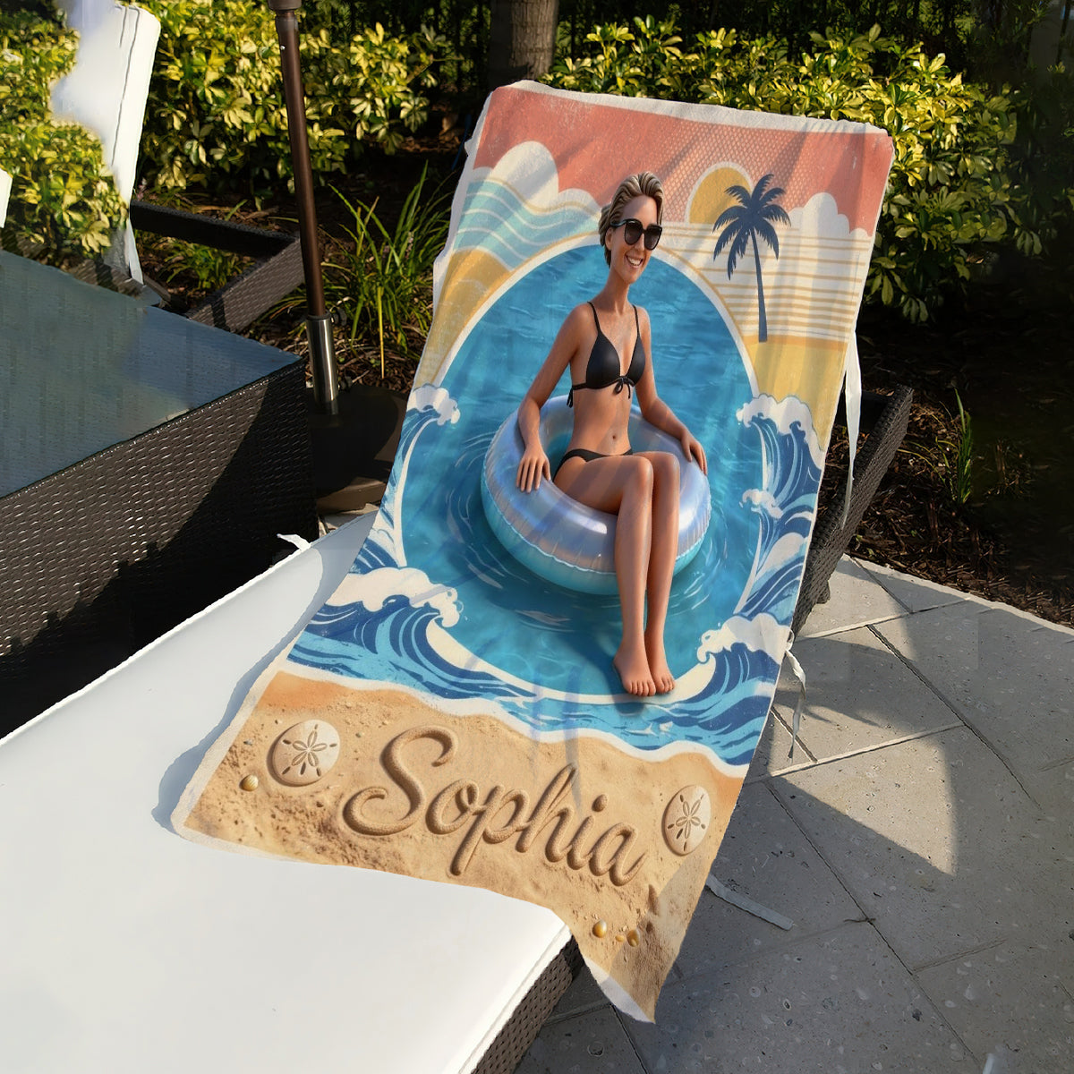 Serviette de Plage Personnalisée Photo Rétro Été - Amoureux de la Mer