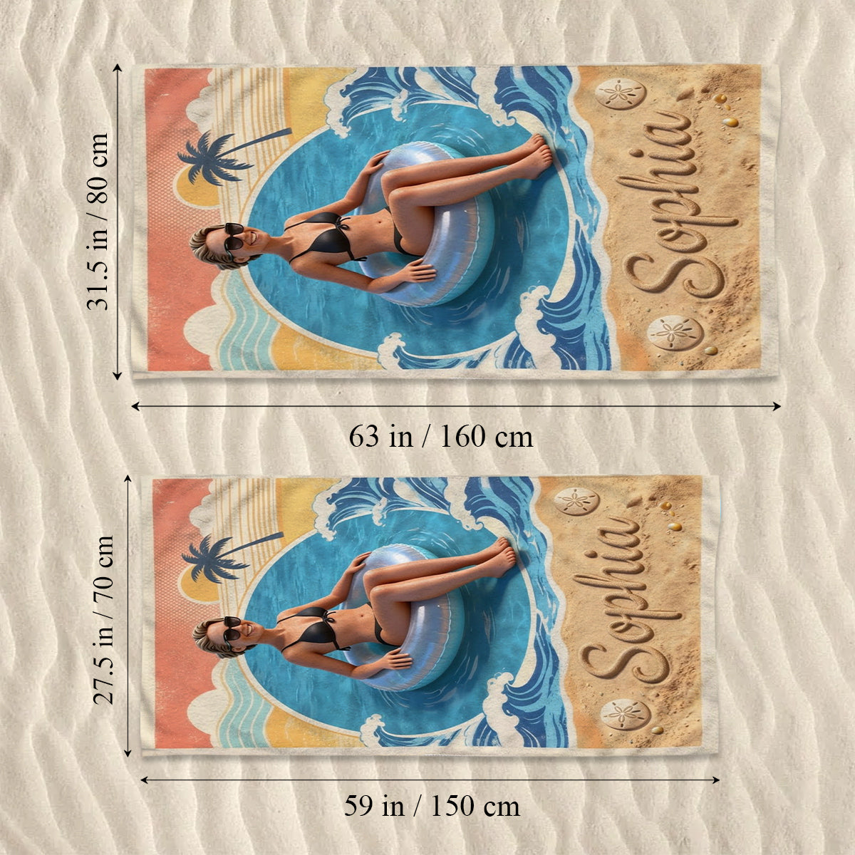Serviette de Plage Personnalisée Photo Rétro Été - Amoureux de la Mer