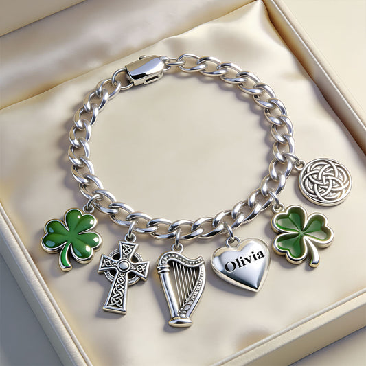 Célébrez la Saint-Patrick - Bracelet irlandais personnalisé avec breloques