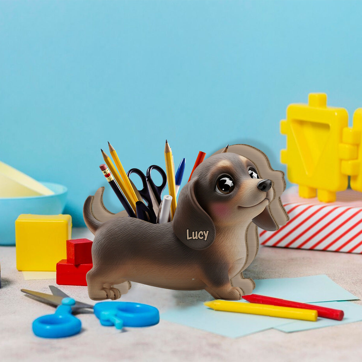 Cute Dachshund - Personalized Dachshund Wooden Pen Holder