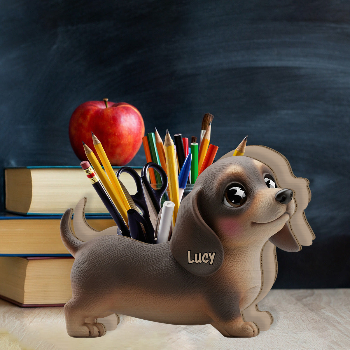 Cute Dachshund - Personalized Dachshund Wooden Pen Holder