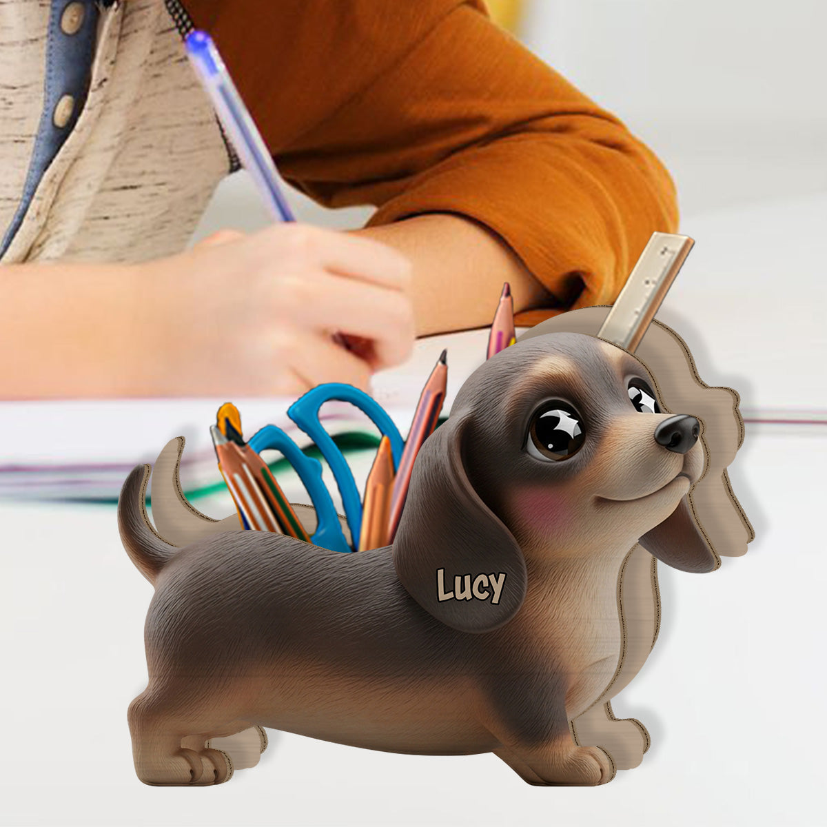 Cute Dachshund - Personalized Dachshund Wooden Pen Holder
