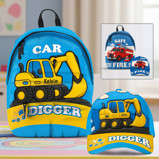 Excavator Cute Children's Gift - Personalized Kid Classic Cap & Backpack
