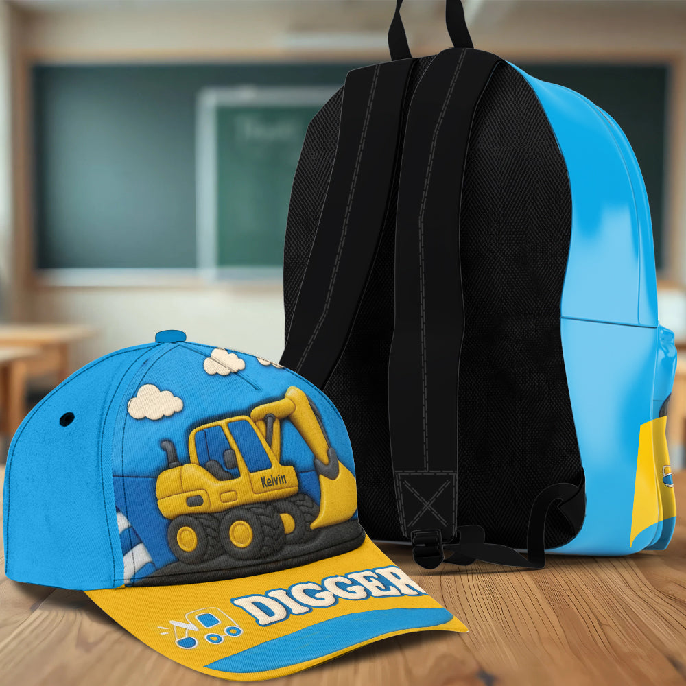 Excavator Cute Children's Gift - Personalized Kid Classic Cap & Backpack