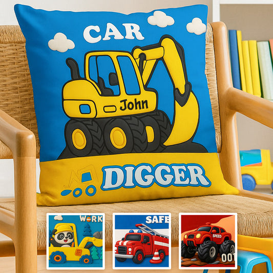 Excavator Cute Children's Gift - Personalized Kid Throw Pillow
