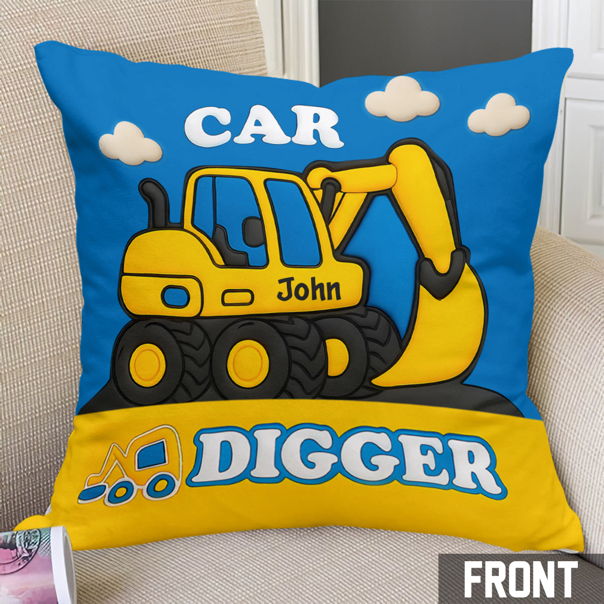 Excavator Cute Children's Gift - Personalized Kid Throw Pillow