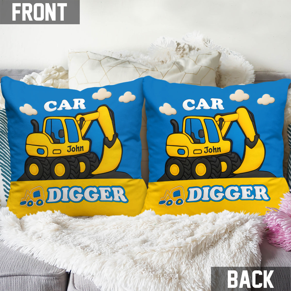 Excavator Cute Children's Gift - Personalized Kid Throw Pillow