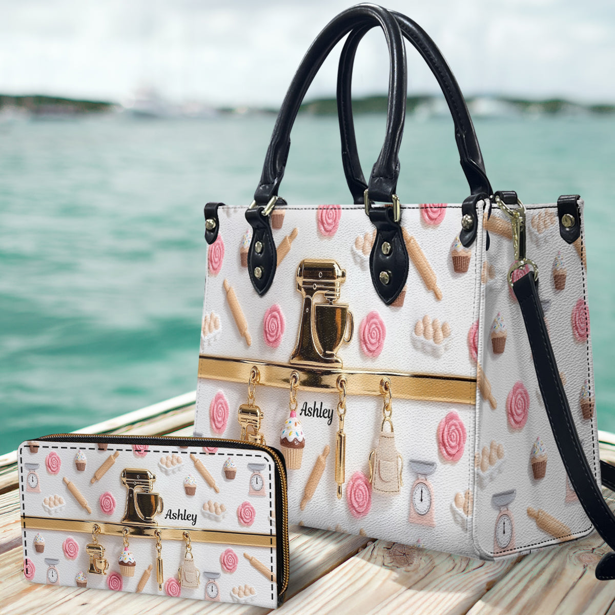 Baking Charms - Personalized Baking Leather Handbag & Leather Long Wallet