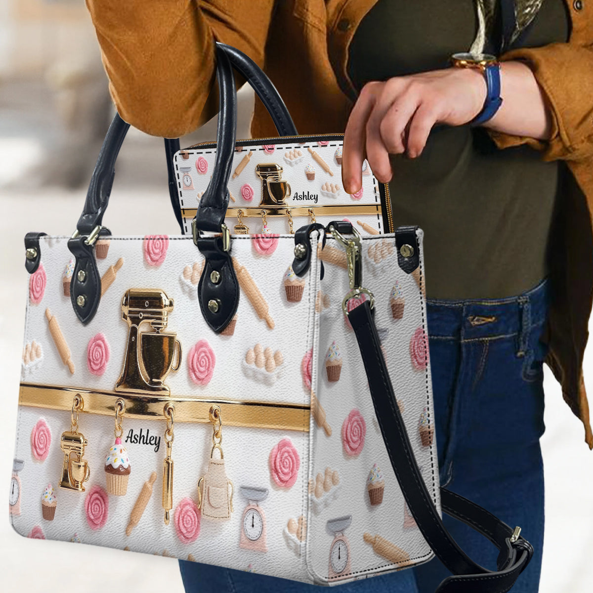 Baking Charms - Personalized Baking Leather Handbag & Leather Long Wallet