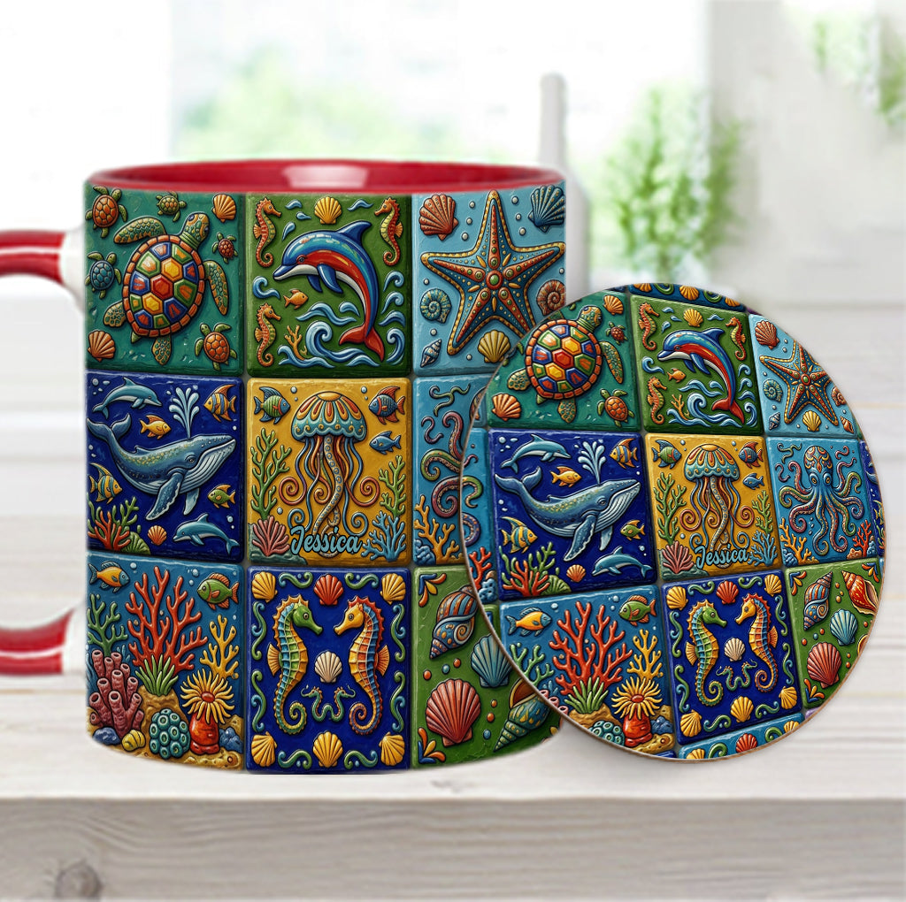 Sea Creatures - Personalized Sea Lover Accent Mug & Coaster