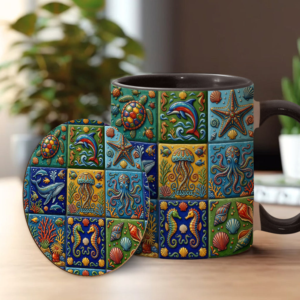 Sea Creatures - Personalized Sea Lover Accent Mug & Coaster