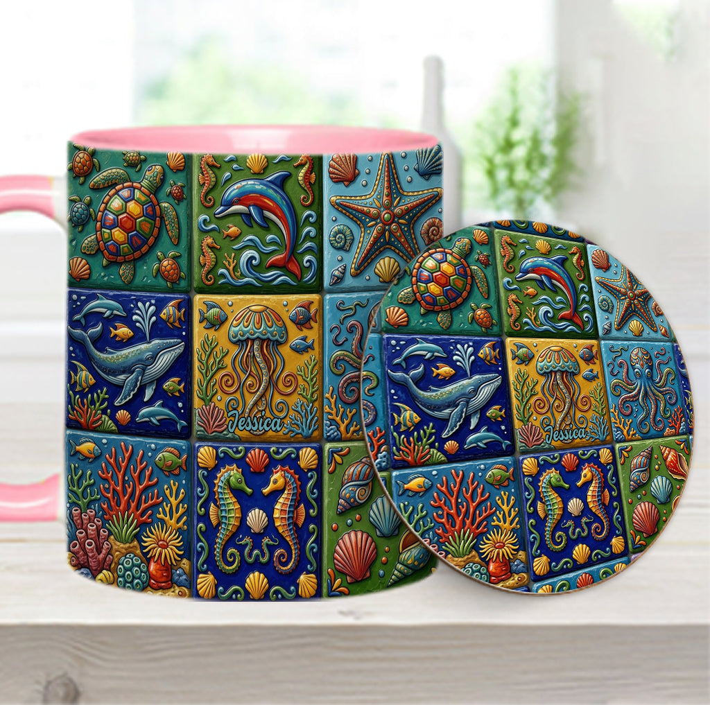 Sea Creatures - Personalized Sea Lover Accent Mug & Coaster
