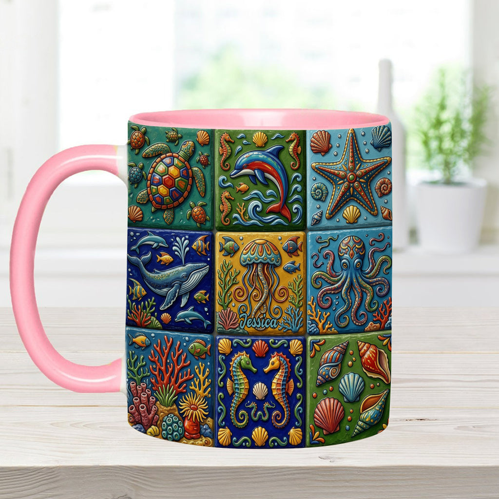 Sea Creatures - Personalized Sea Lover Accent Mug & Coaster