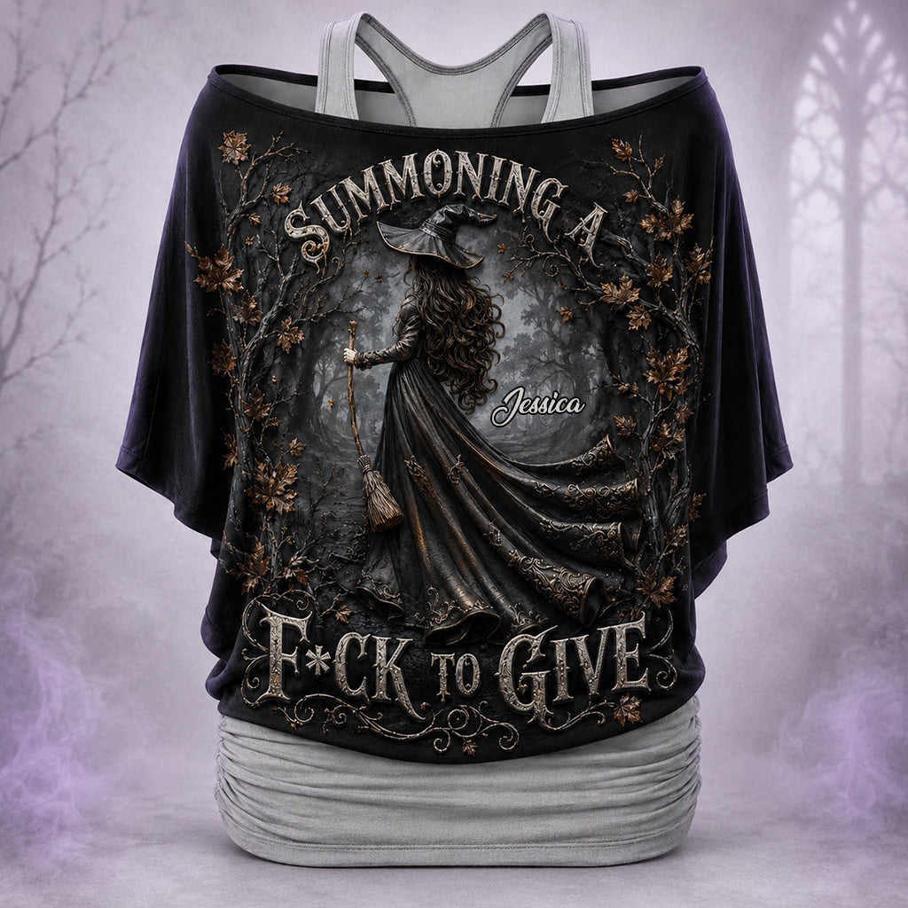 Summoning A Fck To Give - Personalized Witch Off-Shoulder Top Set