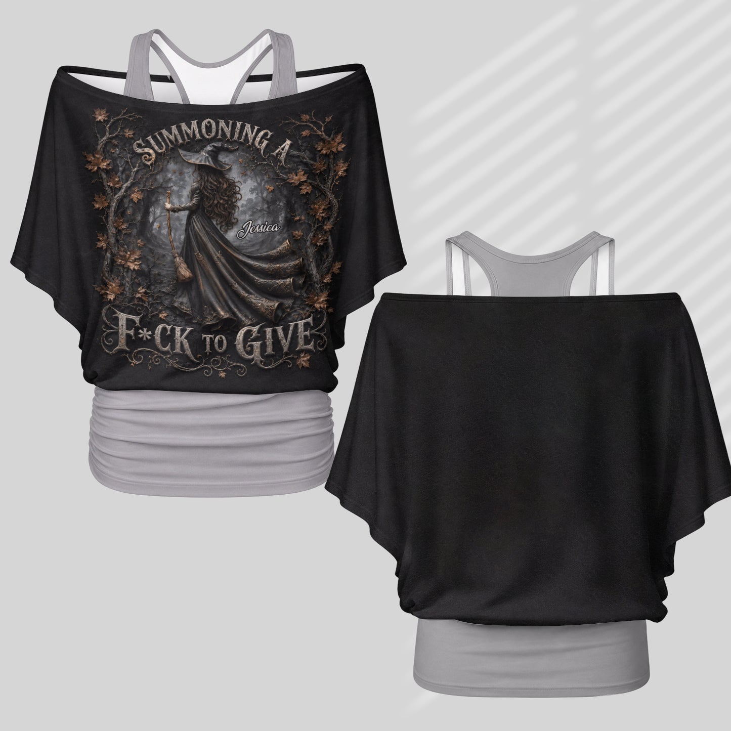 Summoning A Fck To Give - Personalized Witch Off-Shoulder Top Set