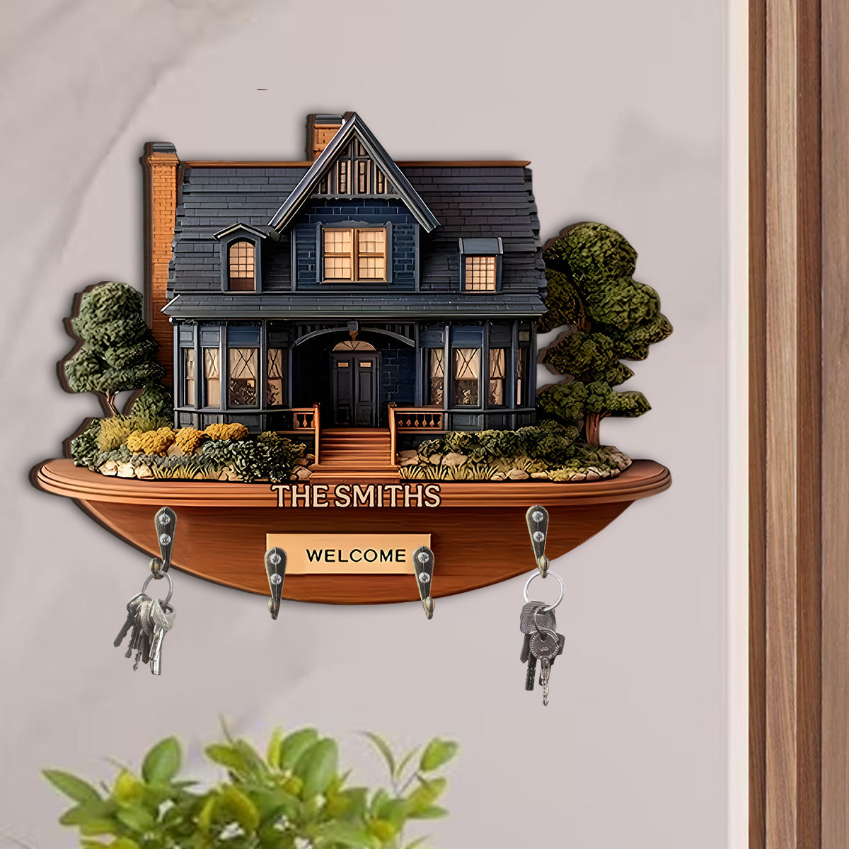 Welcome Home - Personalized Family Custom Shaped Key Rack