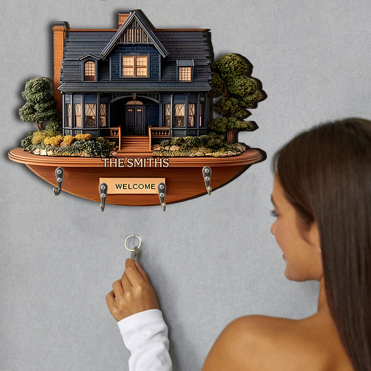 Welcome Home - Personalized Family Custom Shaped Key Rack