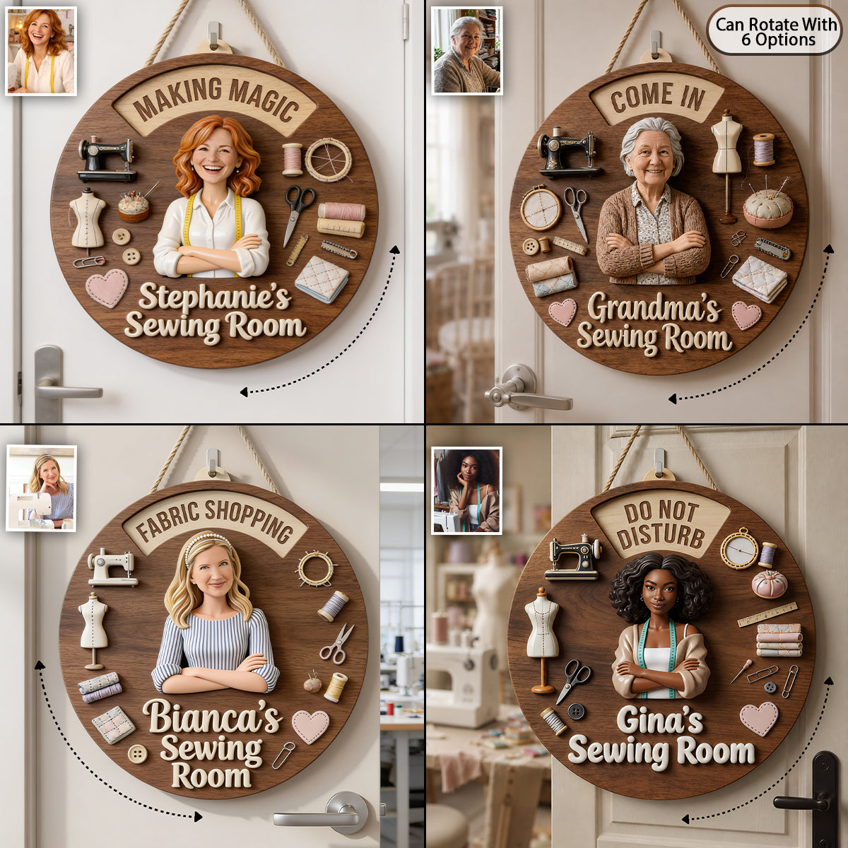 Sewing Happy Place - Personalized Sewing Spinner Sign Custom Shape