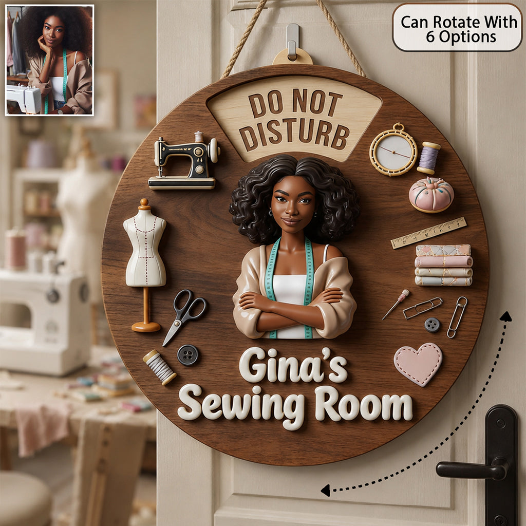 Sewing Happy Place - Personalized Sewing Spinner Sign Custom Shape