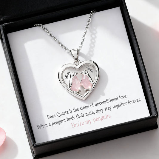 Gift For Her, Valentine Gift, You're My Penguin - Personalized Couple Heart Pendant Necklace