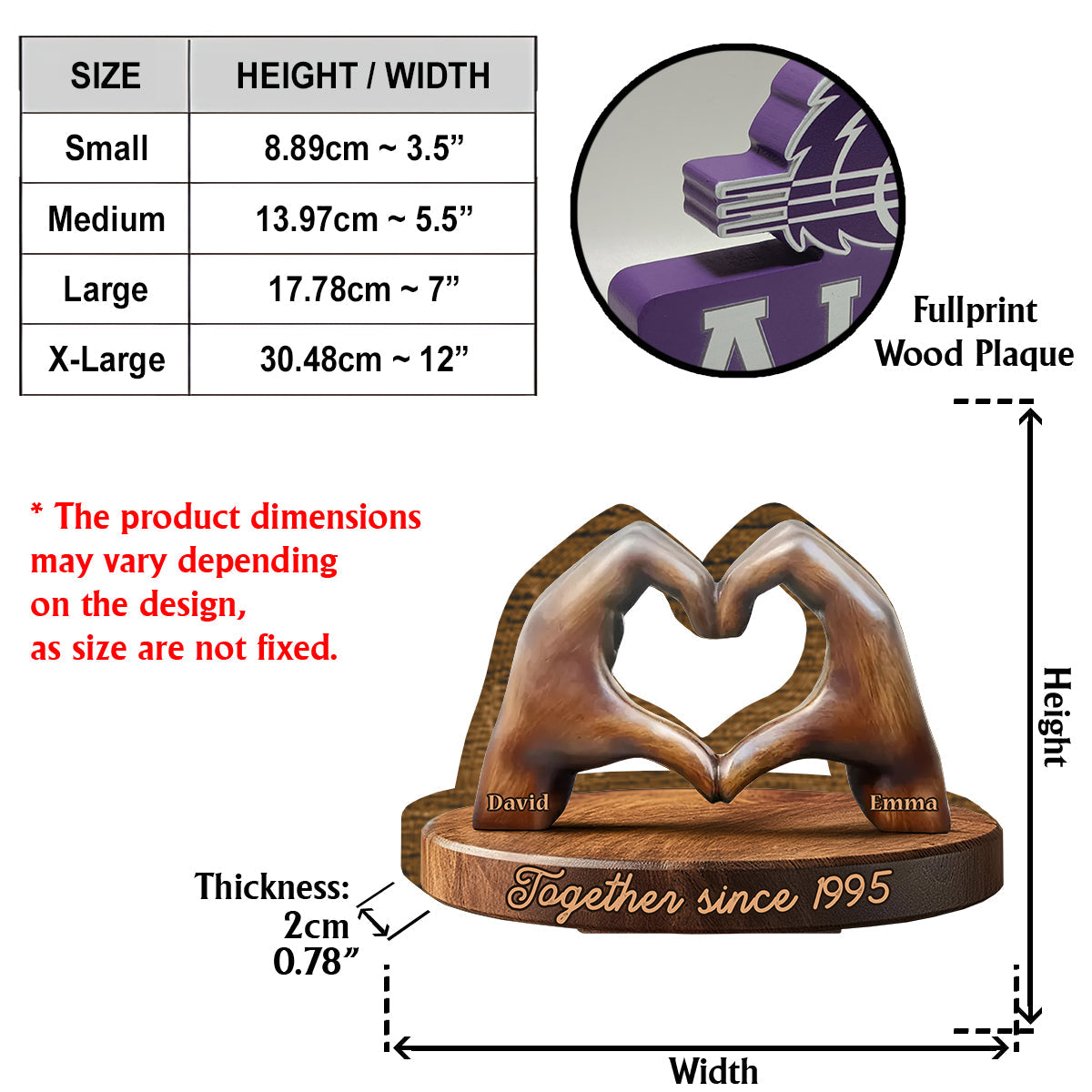 Heartfelt Love Sculpture Couple Hands - Personalized Couple Custom Shaped Wood Plaque