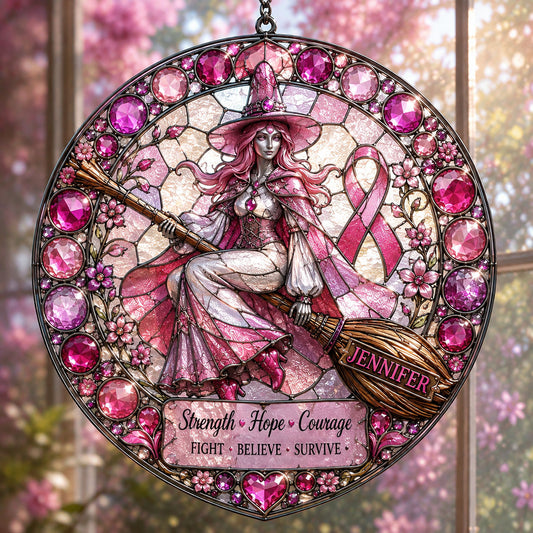 Stärke Hoffnung Liebe - Personalisierter 3D-gedruckter Glas-Sonnenfänger zur Brustkrebsbewusstseins