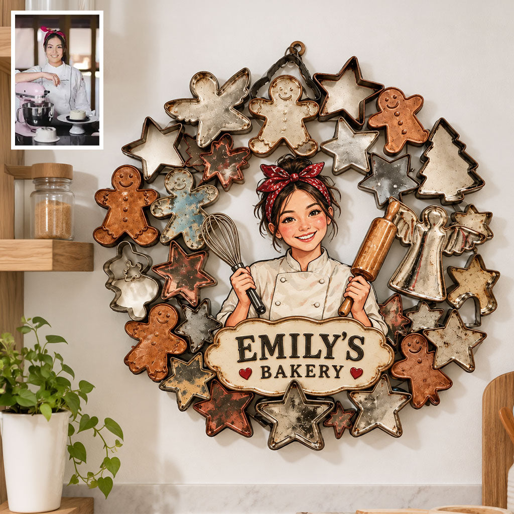 Cute Cookie Cutter Metal Wall Art, Custom From Any Photo - Personalized Baking Cut Metal Sign