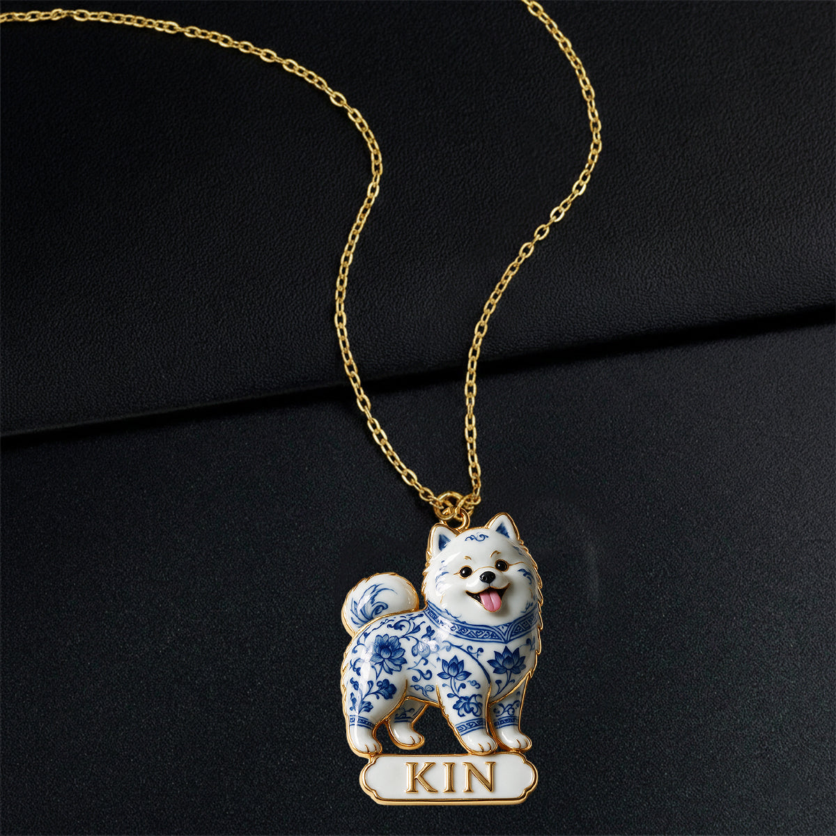 Blue And White Porcelain Pet Jewelry Set - Personalized Dog Pendant Necklace & Stud Earrings