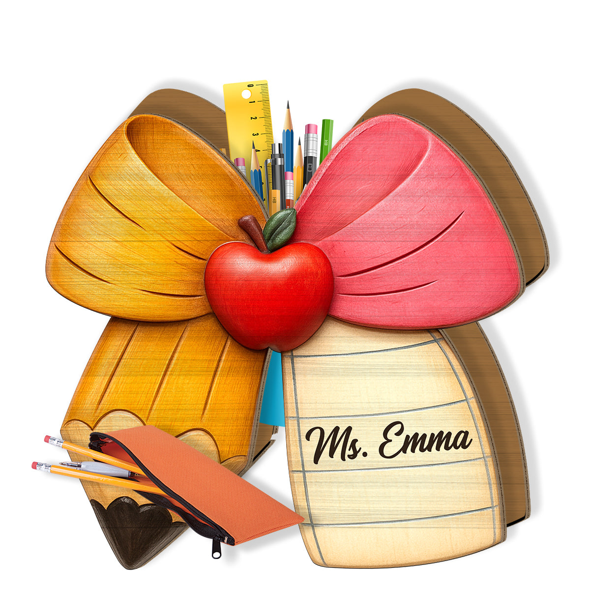 Pencil Paper Bow - Personalized Teacher Wooden Pen Holder