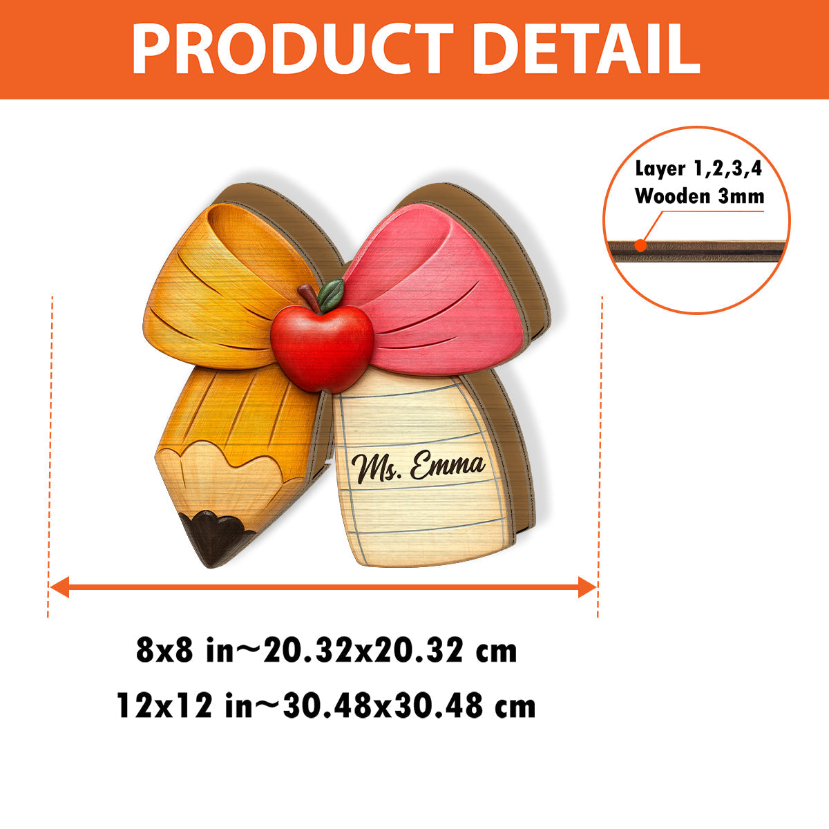 Pencil Paper Bow - Personalized Teacher Wooden Pen Holder