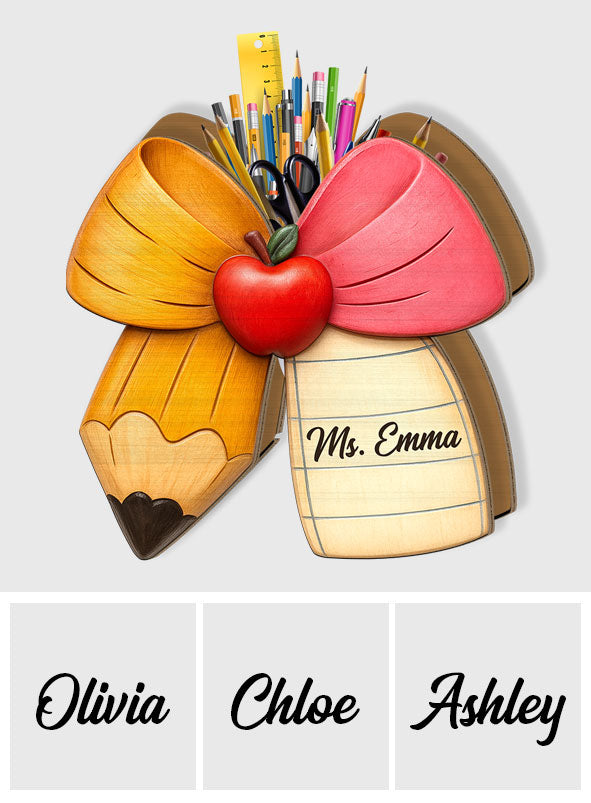 Pencil Paper Bow - Personalized Teacher Wooden Pen Holder