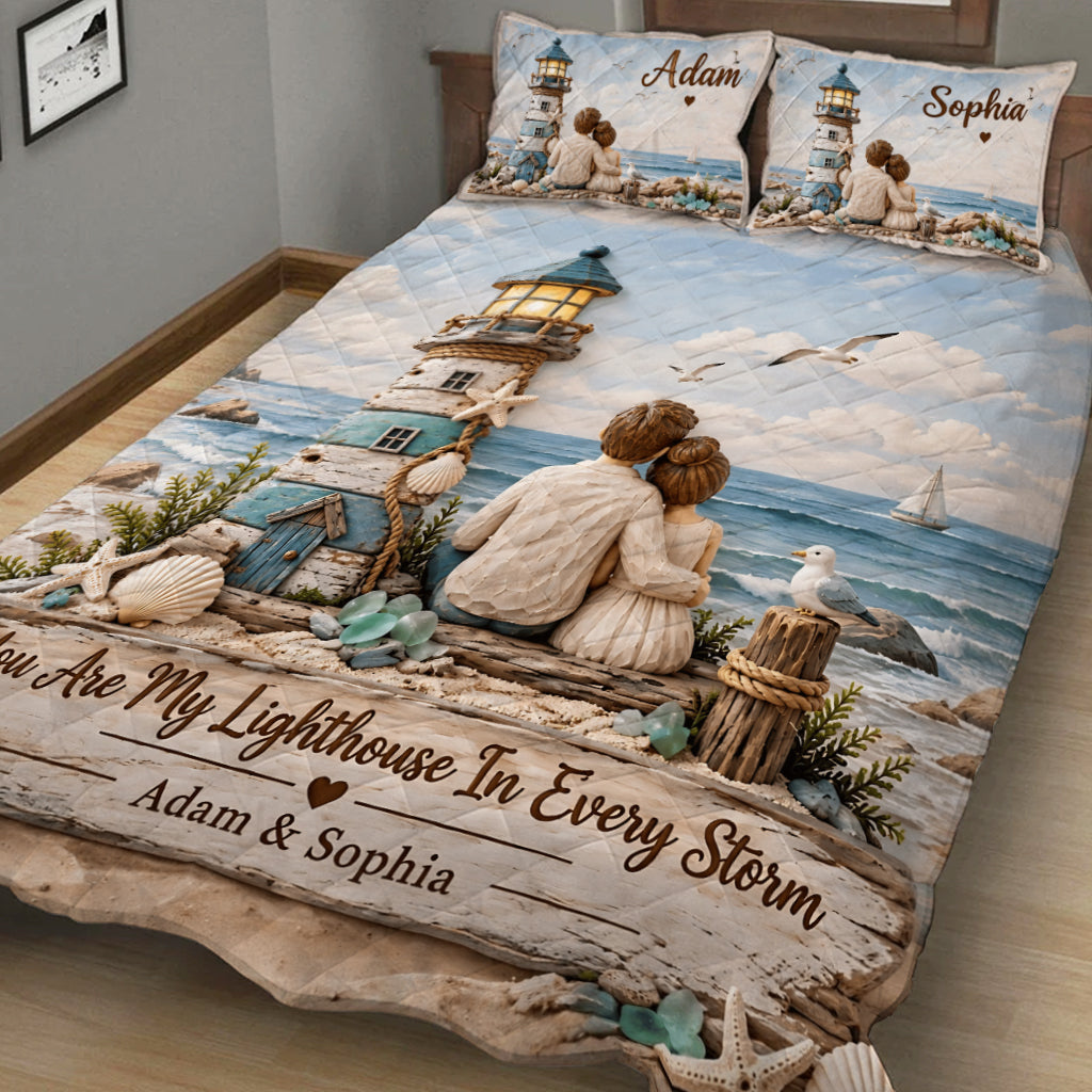 You Are My Lighthouse In Every Storm - Personalized Couple Quilt Set