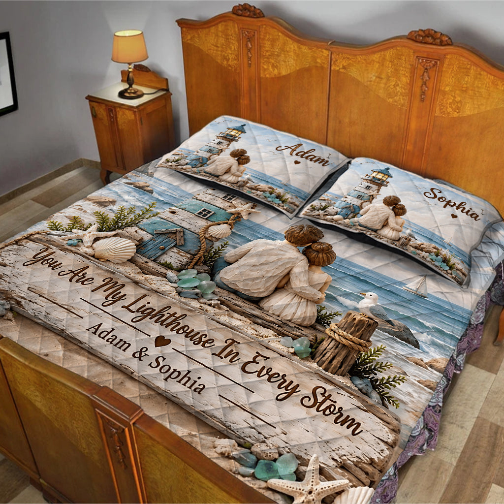 You Are My Lighthouse In Every Storm - Personalized Couple Quilt Set
